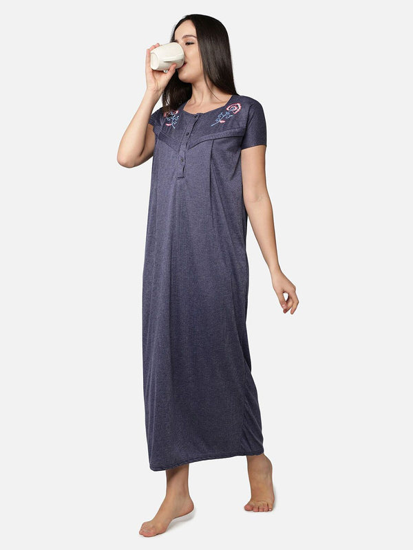 Be You Blue Embroidered Maxi Nightdress