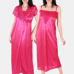 Be You Floral Lace Shoulder Straps Satin Maxi Nightdress With Robe