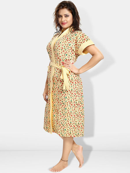 Be You Women Printed Cotton Anti-bacterial Super Soft Bath Robe With Belt