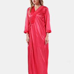 Be You Square Neck Lace Up Details Satin Maxi Nightdress With Robe