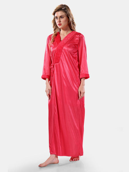Be You Square Neck Lace Up Details Satin Maxi Nightdress With Robe