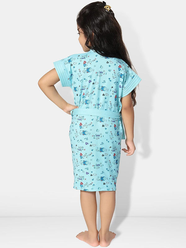 Be You Girls Printed Terry Cotton Water Absorbent Bath Robe With Belt