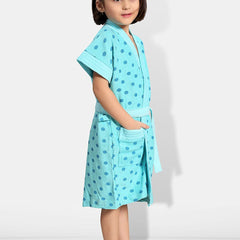 Be You Blue Polka Dots Cotton Drawstring Knee Length Bath Robe