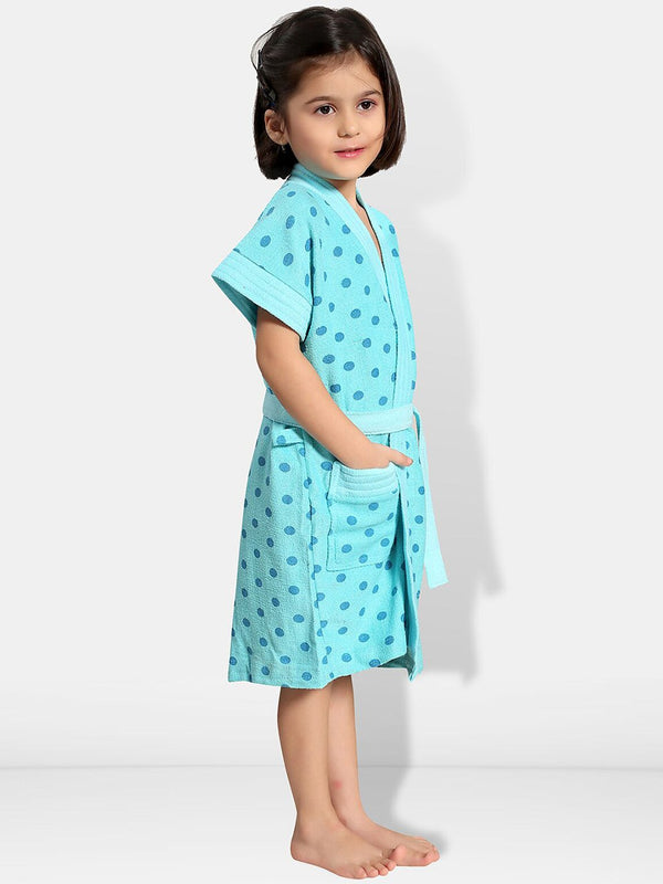 Be You Blue Polka Dots Cotton Drawstring Knee Length Bath Robe