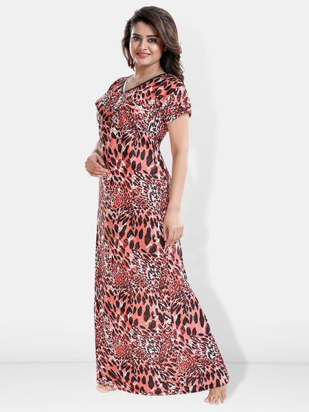 Be You Printed Satin V-Neck Maternity Maxi Nightdress