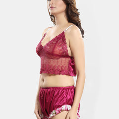Be You Floral Self Design Shoulder Straps Satin Night suit