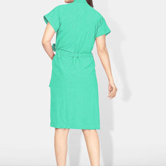 Be You Sea Green Solid Cotton Drawstring Knee Length Bath Robe
