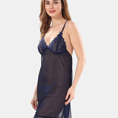 Be You Net Above Knee Length Nightdress With Robe