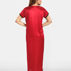Be You Self Design Square Neck Satin Maxi Nightdress