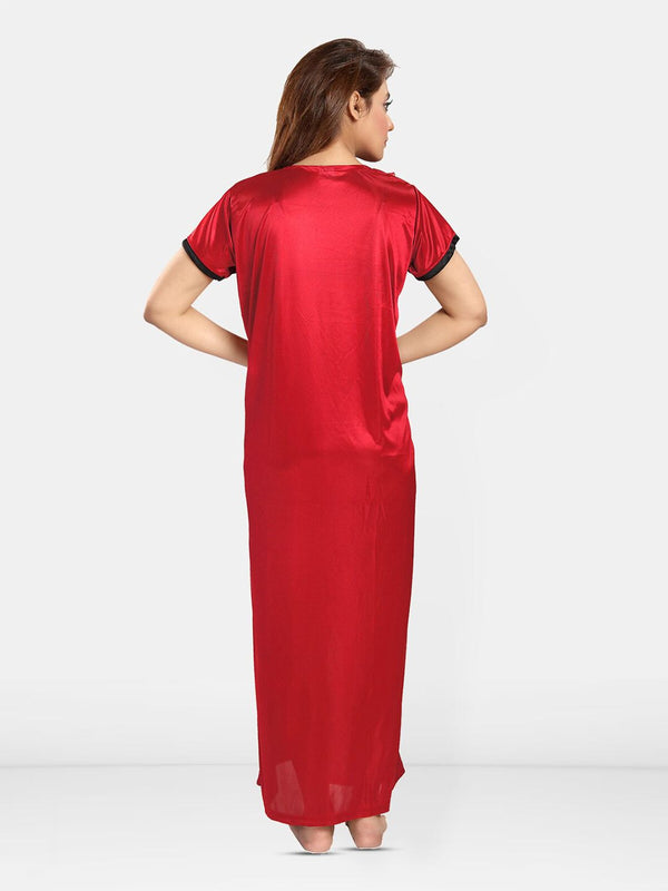 Be You Self Design Square Neck Satin Maxi Nightdress