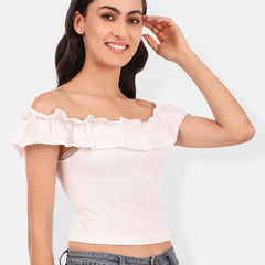 Be You Off-Shoulder Ruffles Cotton Bardot Crop Top