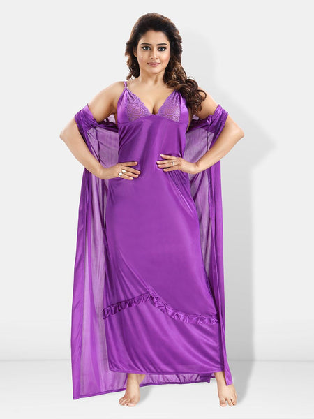 Be You 6 Pieces Satin Maxi Nightdress Set With Robe And Lingerie Set