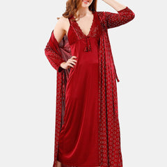 Be You V Neck Lace Satin Maxi Nightdress With Robe