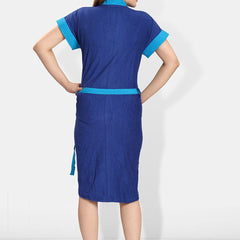 Be You Blue Solid Cotton Drawstring Knee Length Bath Robe