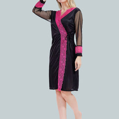 Be You Solid Lace Details Satin Nighty with Robe