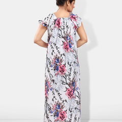 Be You Floral Printed Square Neck Satin Maxi Nightdress