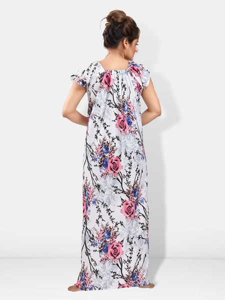 Be You Floral Printed Square Neck Satin Maxi Nightdress