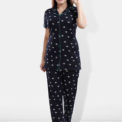 Be You Geometric Printed Lapel Collar Night Suit
