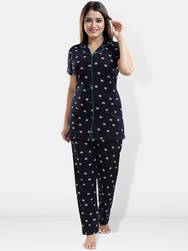 Be You Geometric Printed Lapel Collar Night Suit