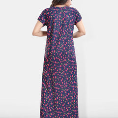 Be You Floral Printed V-Neck Satin Maternity Maxi Nightdress
