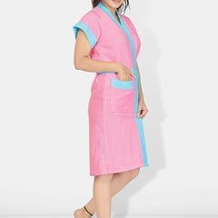 Be You Pink Solid Cotton Drawstring Knee Length Bath Robe-L/XL
