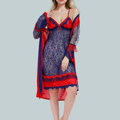Be You Solid Lace Details Satin Nighty with Robe
