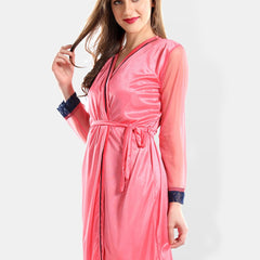 Be You Floral Self Design Nightdress With Robe & Briefs
