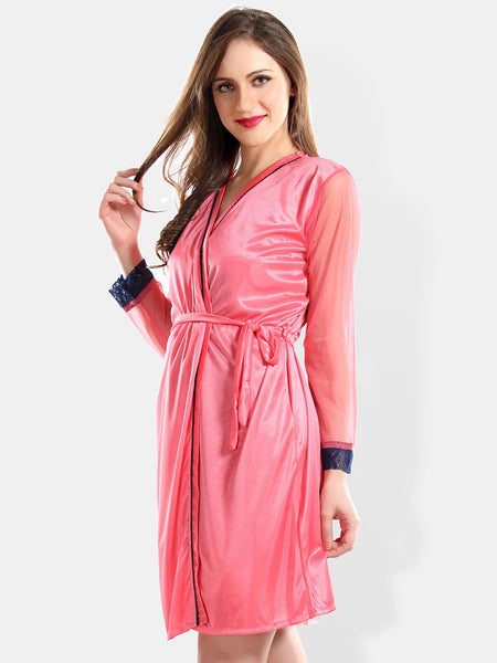 Be You Floral Self Design Nightdress With Robe & Briefs