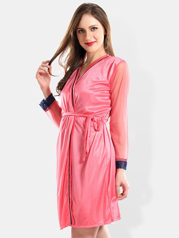 Be You Floral Self Design Nightdress With Robe & Briefs