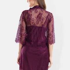 Be You Self Design Satin Shoulder Straps Nightdress With Robe