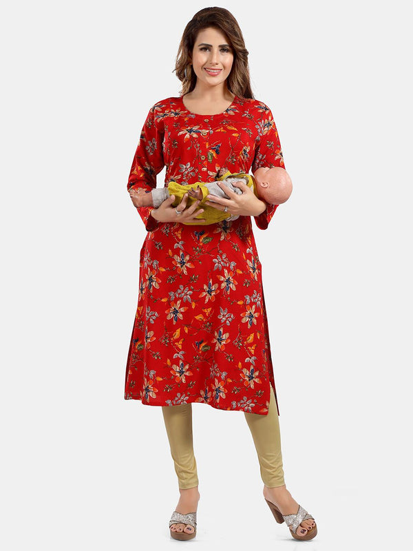 Be You Floral Printed Maternity Straight Kurta