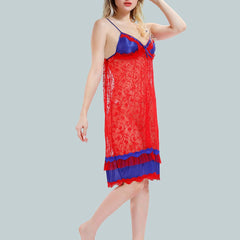 Be You Solid Lace Details Satin Nighty with Robe