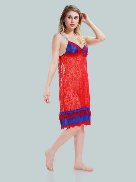 Be You Solid Lace Details Satin Nighty with Robe