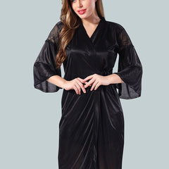 Be You Women Black Nightdress With Robe