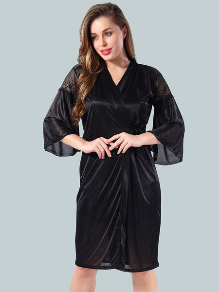 Be You Women Black Nightdress With Robe