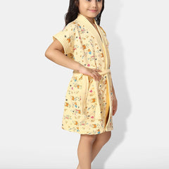Be You Girls Printed Terry Cotton Water Absorbent Bath Robe With Belt