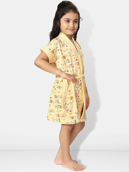 Be You Girls Printed Terry Cotton Water Absorbent Bath Robe With Belt