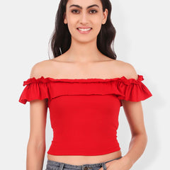 Be You Off-Shoulder Ruffles Cotton Bardot Crop Top