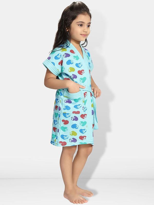 Be You Hearts Blue Conversational Cotton Drawstring Knee Length Bath Robe
