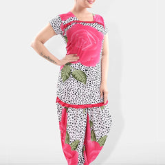 Be You Women Pink & White Printed Night suit