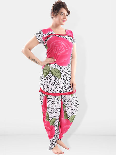 Be You Women Pink & White Printed Night suit