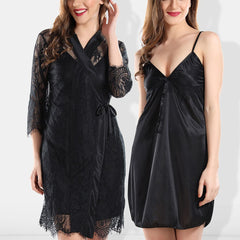 Be You Self Design Shoulder Straps Nightdress With Robe