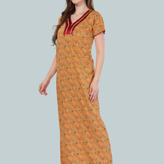 Be You Orange Printed Cotton Maxi Nightdress