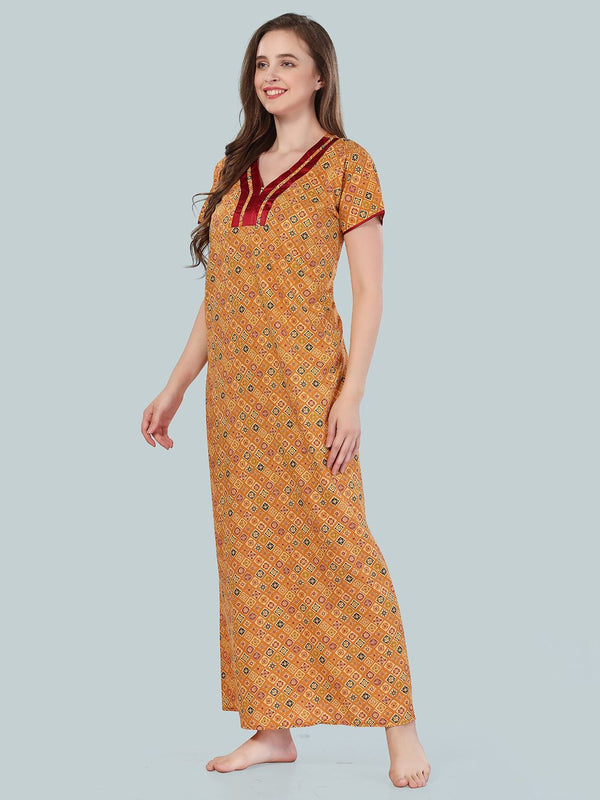 Be You Orange Printed Cotton Maxi Nightdress