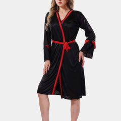 Be You Solid Lace Details Satin Nighty with Robe