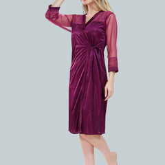 Be You Solid Lace Details Satin Nighty with Robe