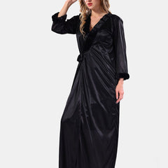 Be You V-Neck Lace Up Details Satin Maxi Nightdress With Robe
