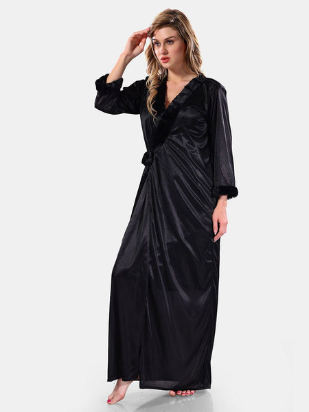 Be You V-Neck Lace Up Details Satin Maxi Nightdress With Robe