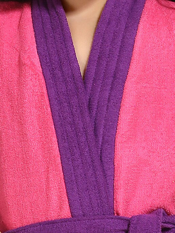 Be You Two Tone Pink Solid Cotton Drawstring Knee Length Bath Robe