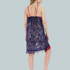 Be You Solid Lace Details Satin Nighty with Robe